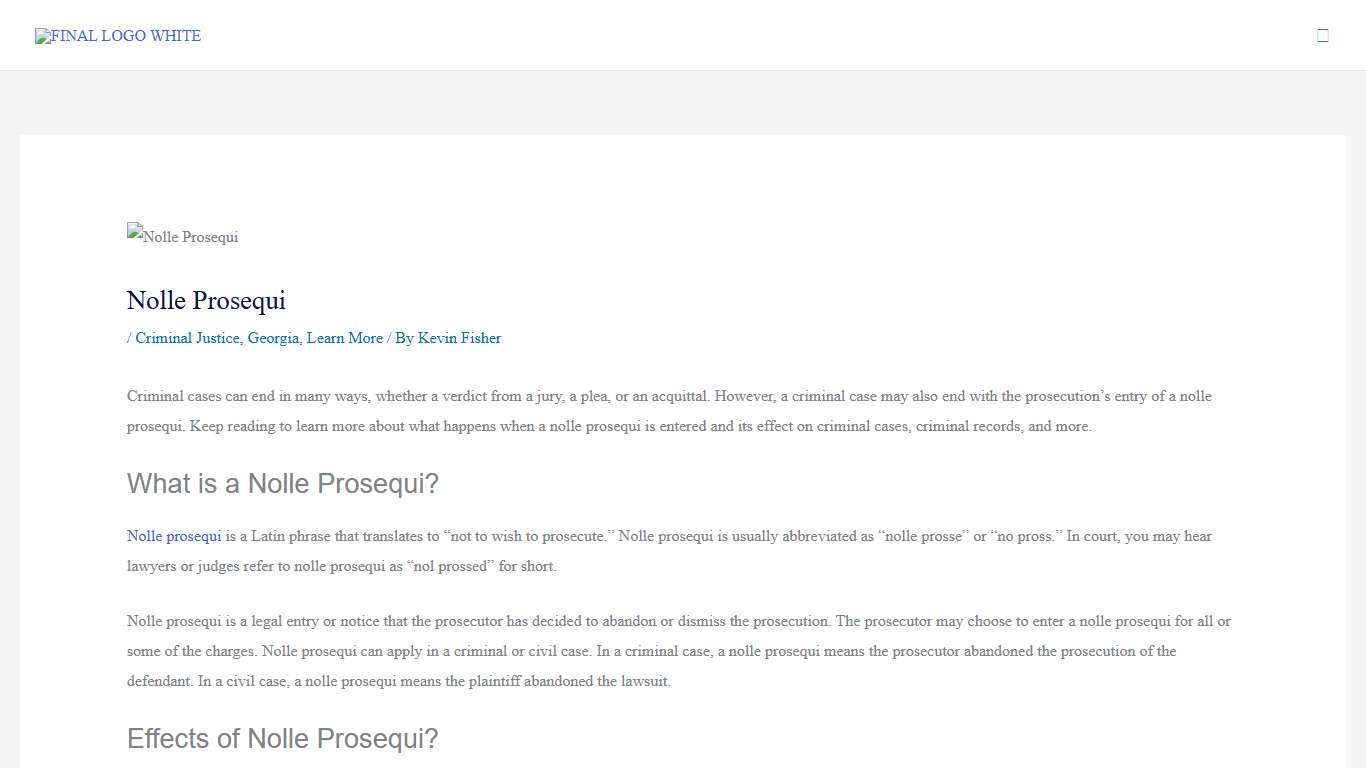 Nolle Prosequi Kevin R. Fisher Kevin Fisher Kevin Fisher